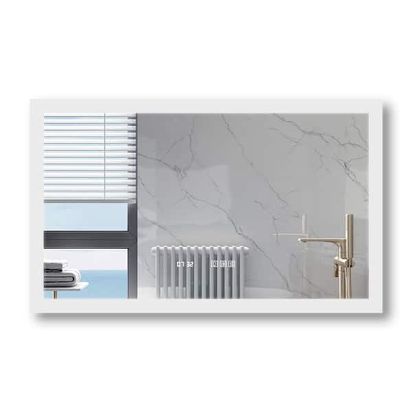 Xspracer Foyil 40 in. W x 24 in. H Large Rectangular Frameless Anti-Fog Alarm Wall Mounted Bathroom Vanity Mirror in Silver
