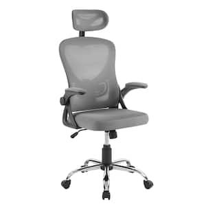 Fabric Office Chair High Back Ergonomic Adjustable Headrest Armrest Mesh Lumbar Support Task Chair in Gray with Arms
