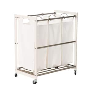 Mobile 3-Bag White Laundry Cart