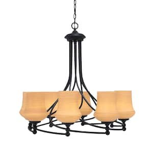 Royale 8-Light Matte Black Chandelier, Round Chandelier with 5.5 in. Zilo Cayenne Linen Glass Shades, No bulbs included