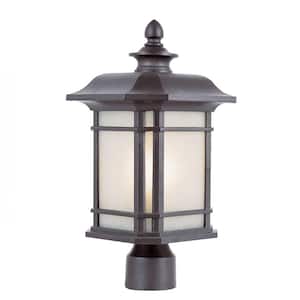 San Miguel 1-Light Black Outdoor Lamp Post Light Fixture with Tea Stained Glass