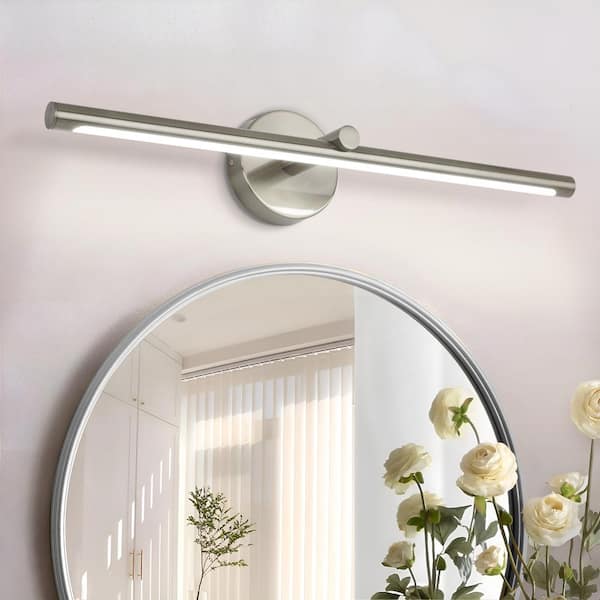 Nafissa 23.78 in. Brushed Nickel LED Vanity Light Bar with 6000K White Light, 15W Wall Mount Light for Bathroom Bedroom