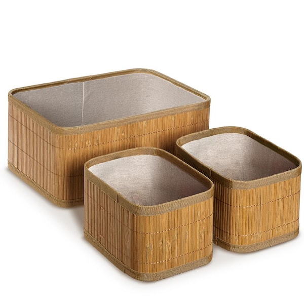 mDesign Modern Stackable Fabric Covered Bin with Bamboo Lid, 2 Pack - 16 x 12
