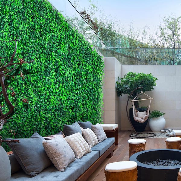 10 in. x 10 in. Artificial Boxwood Panels Boxwood Hedge Wall Mat Artificial Grass Backdrop Wall Privacy Hedge (12-Pcs )