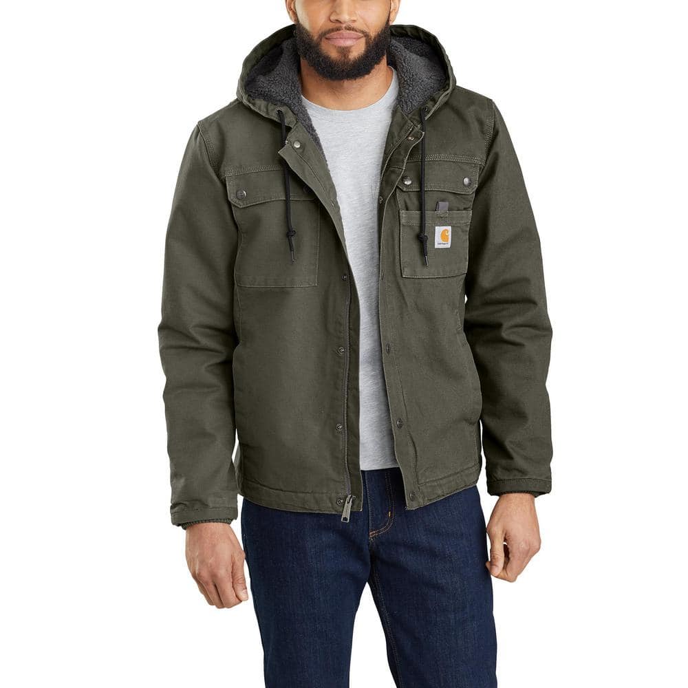 Carhartt Men's X-Large Tall Moss Cotton Relaxed Fit Washed Duck Sherpa-Lined  Utility Jacket 103826-MOS - The Home Depot