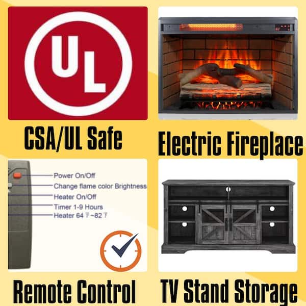 60 in. Freestanding Wooden Electric Fireplace TV Stand with Door Sensor in Dark Rustic Oak Fits TVs up to 70 in.