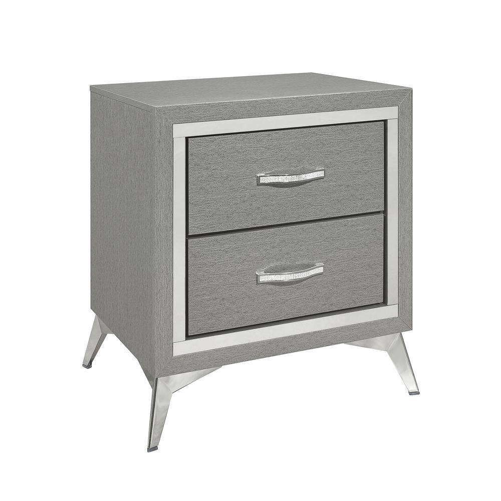 Huxley Black and Silver 2-Drawer Modern Nightstand
