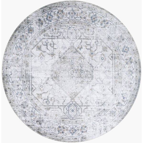 Lillian Charcoal/Ivory Traditional 7 ft. Round Indoor Area Rug