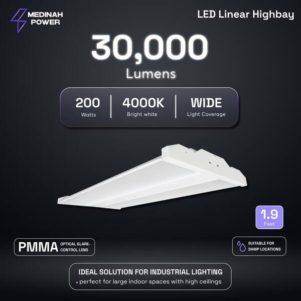 MEDINAH POWER 1.4 ft. 600-Watt Equivalent Integrated LED Dimmable White Linear High Bay Light, 21000 Lumens, 4000K