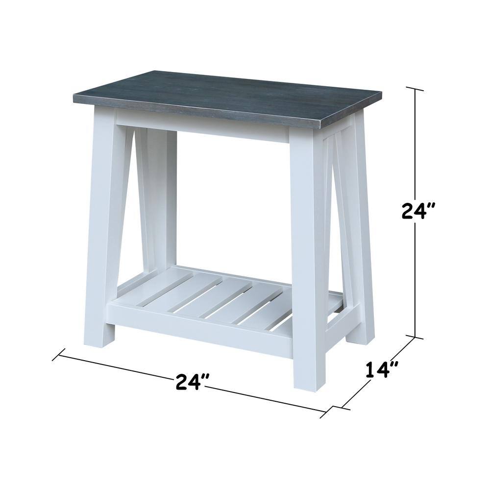 Eco-Friendly Parawood Surrey Rectangular Side Table in White & Heather Gray