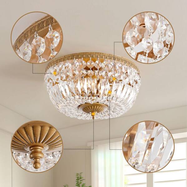 ⭐︎ジョイ⭐︎ Jojospring Joy 11.8 in. W 3 Light Brushed Brass Basket Flush Mount