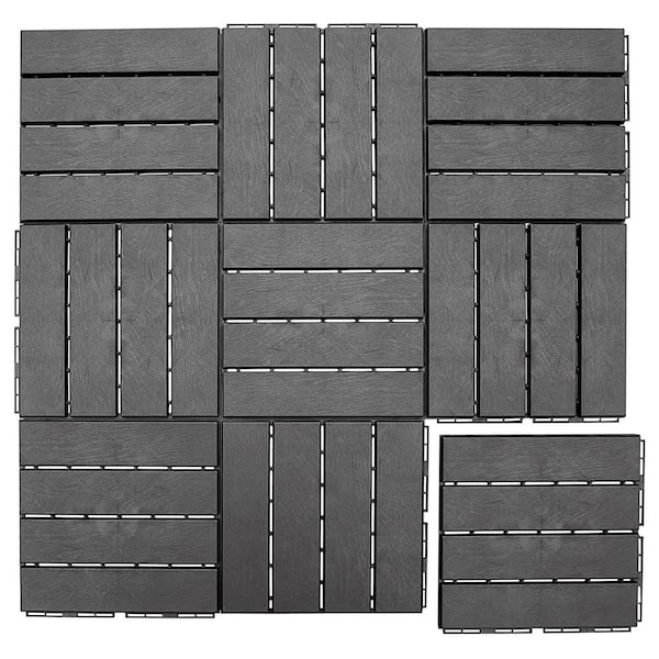 Kahomvis 1 ft. x 1 ft. Outdoor Waterproof Flooring All Weather Patio Interlocking Plastic Deck Tile in Dark Gray (Pack of 27)