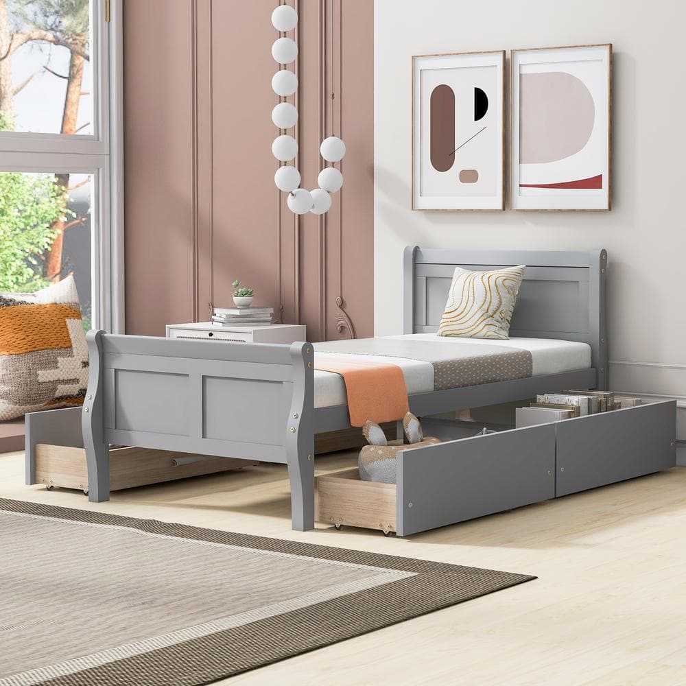 Grey twin bed clearance with storage