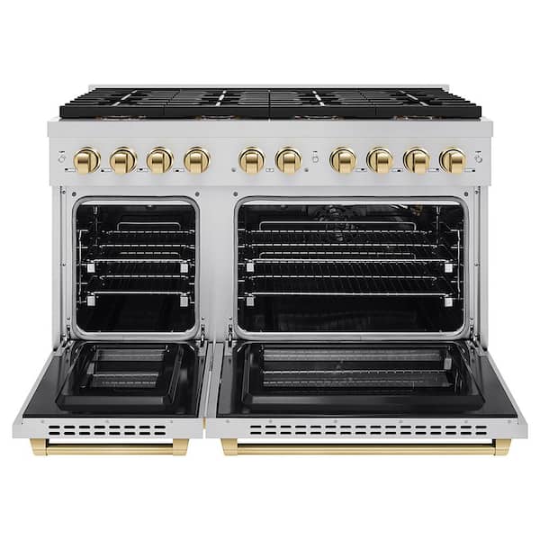 Autograph 48 in. 6.7 cu. ft. Paramount Gas Range with 8-Burners and Dual Ovens in Stainless Steel and Gold