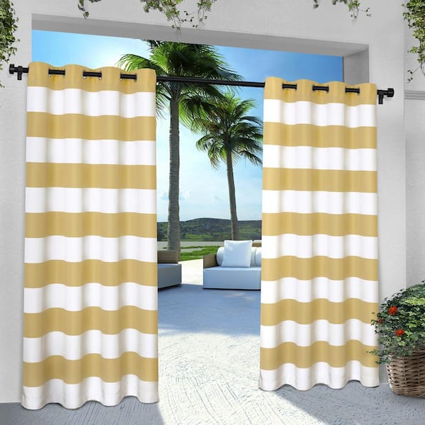 EXCLUSIVE HOME Cabana Stripe Sundress Yellow Stripe Light Filtering Grommet Top Indoor/Outdoor Curtain, 54 in. W x 96 in. L (Set of 2)