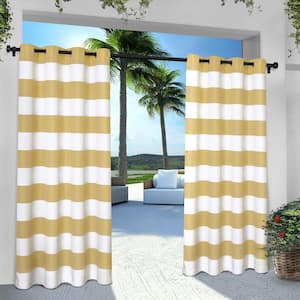 Cabana Stripe Sundress Yellow Stripe Light Filtering Grommet Top Indoor/Outdoor Curtain, 54 in. W x 96 in. L (Set of 2)