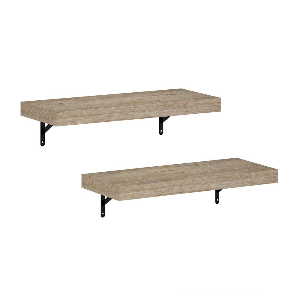 Tanna 1.65 in. Tall Natural Wood Floating Bookcase (Set of 2)