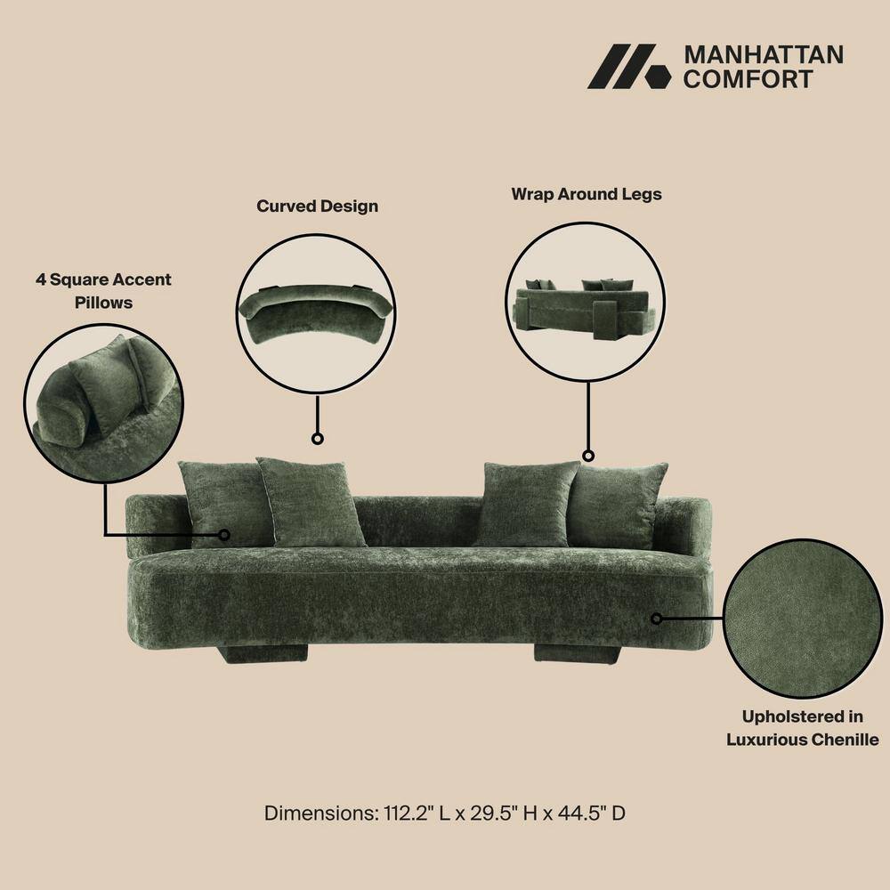 Olive Green Chenille Upholstered 2-Piece Sofa Set