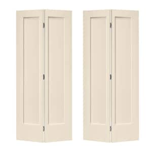 48 in. x 80 in. 1-Panel Shaker Beige Painted MDF Composite Bi-Fold Double Closet Door with Hardware Kit