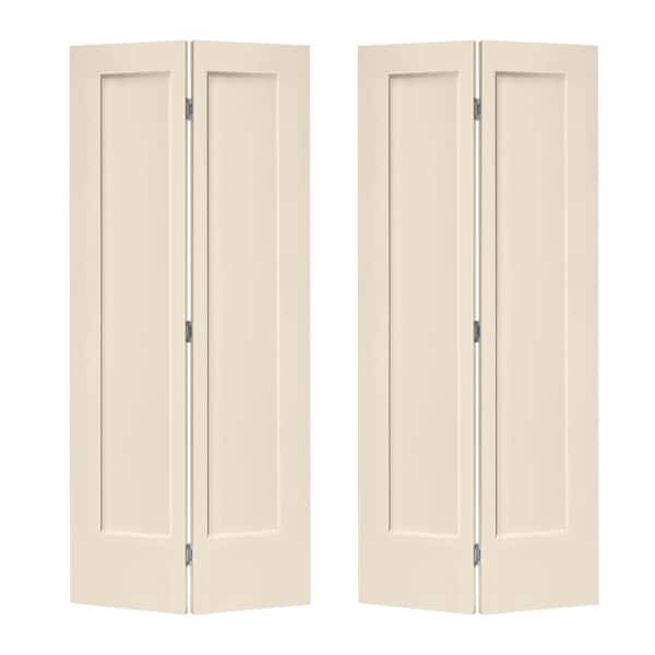 48 in. x 80 in. 1-Panel Shaker Beige Painted MDF Composite Bi-Fold Double Closet Door with Hardware Kit