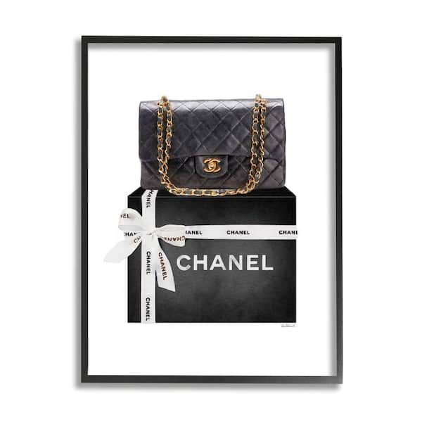 Stupell Industries "Black Quilted Purse on Bold Glam Bow Box" by Amanda Greenwood Framed Abstract Wall Art Print 24 in. x 30 in.