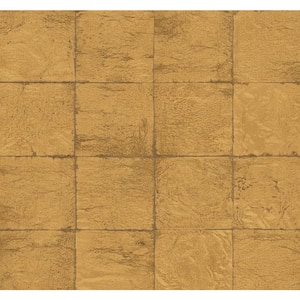 60.75 sq. ft. Metallic Honey Felton Faux Tile Paper Unpasted Wallpaper Roll