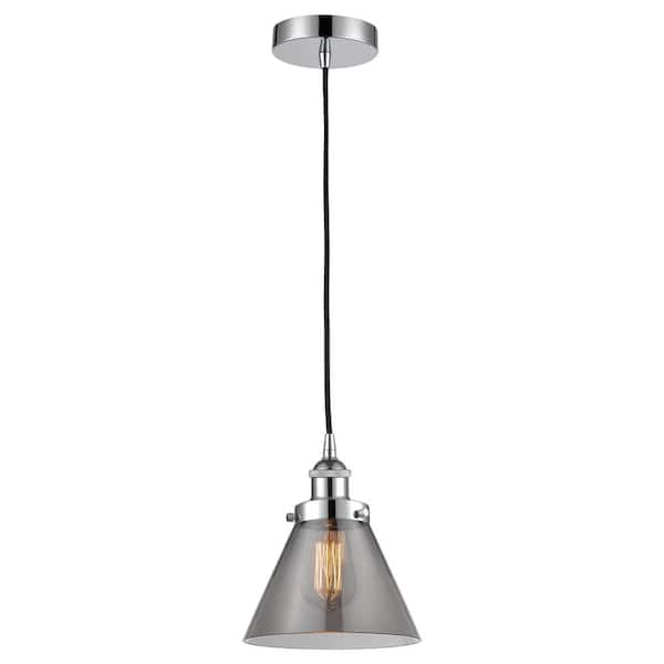 Cone 60-Watt 1-Light Polished Chrome Standard Mini Pendant Light Smoked Glass Shade