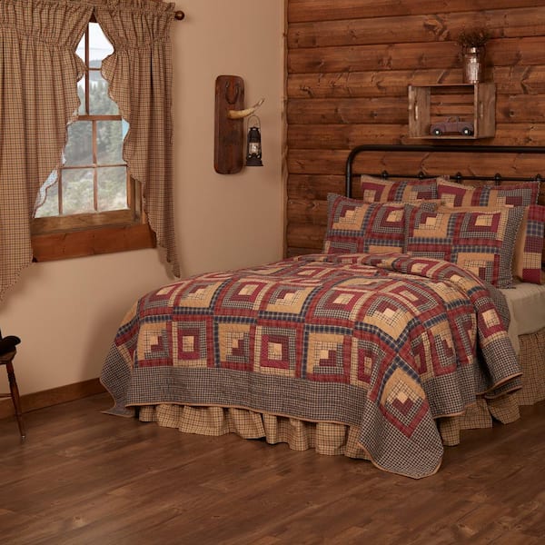 VHC BRANDS Millsboro Burgundy Khaki Navy Rustic Patchwork King Cotton Quilt