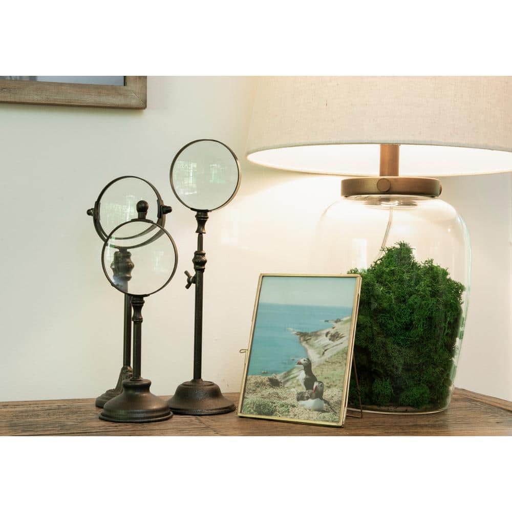 Clear Glass Fillable Table Lamp with Beige Linen Shade