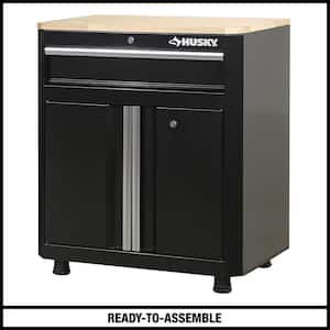 Ready-to-Assemble 24-Gauge Steel 1-Drawer 2-Door Garage Base Cabinet in Black (28 in. W x 32.8 in. H x 18.3 in. D)