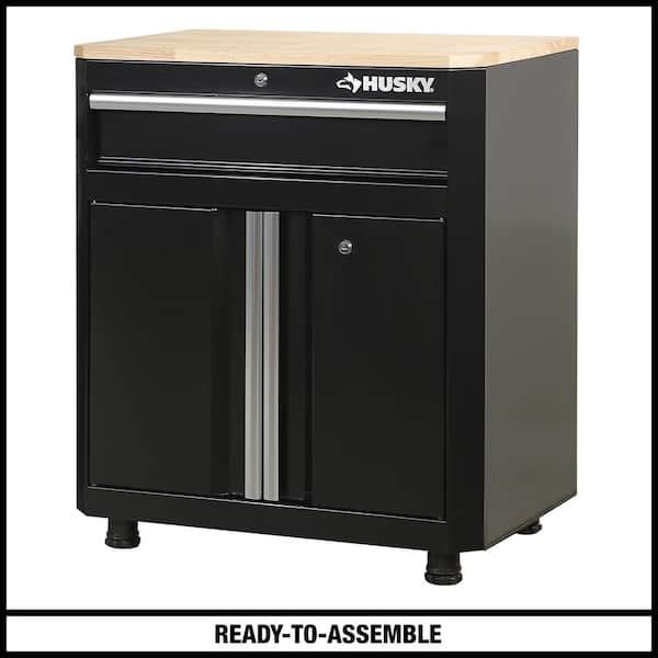 Husky Ready-to-Assemble 24-Gauge Steel 1-Drawer 2-Door Garage Base Cabinet in Black (28 in. W x 32.8 in. H x 18.3 in. D)