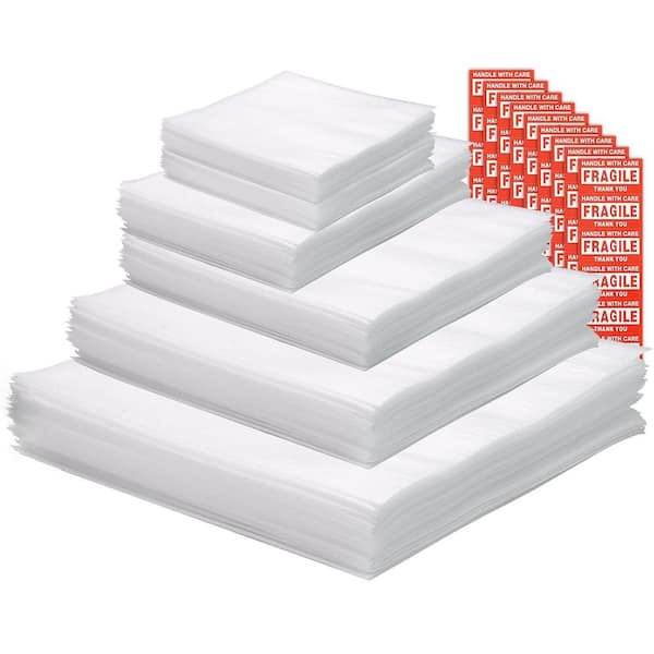 Unbranded Cushion Foam Pouches Sheets 5 Sizes 100 Pcs with Fragile Stickers 7.8 to 16 EPE Packing Moving Storage Supplies