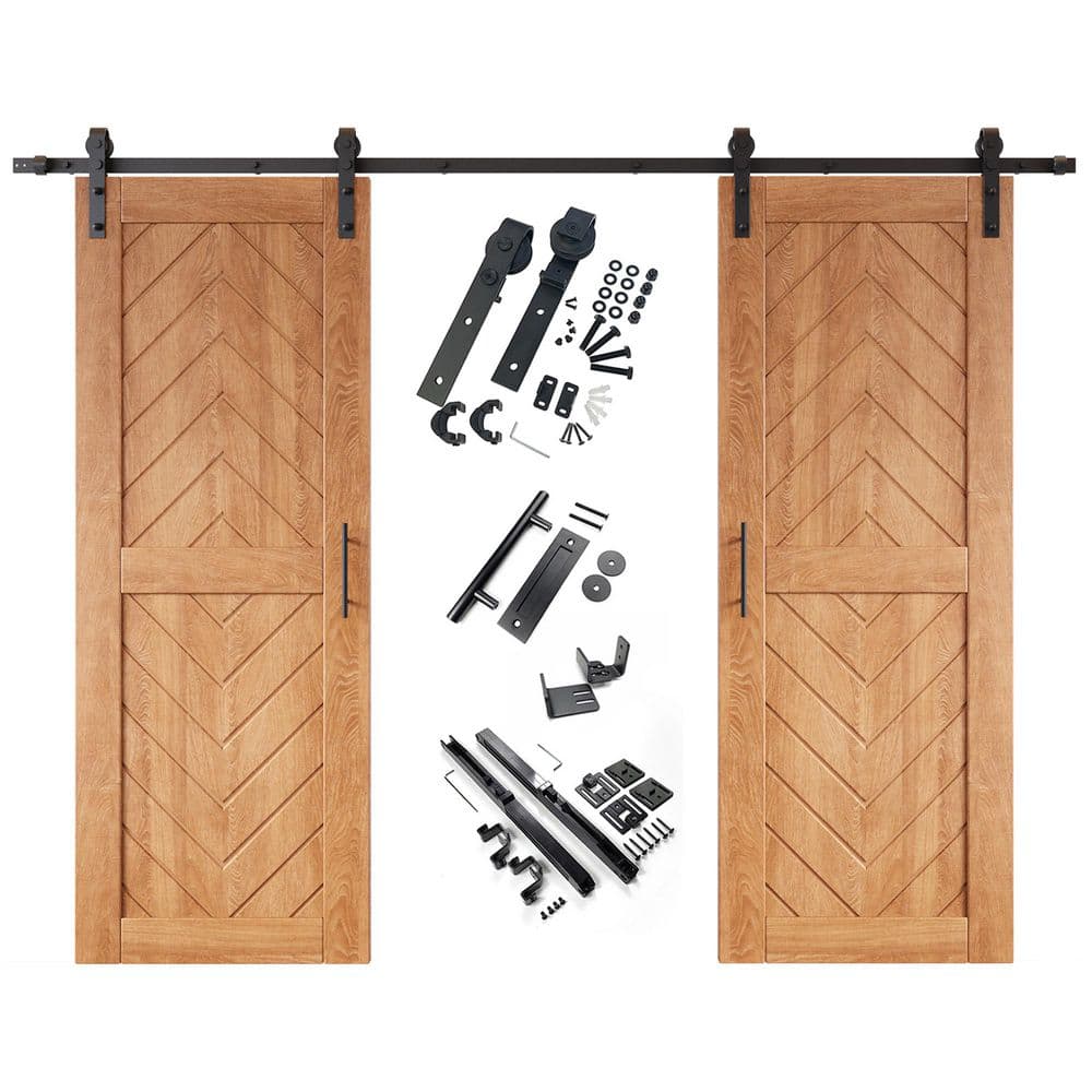 JT2 26 in. x 80 in. C-Panel Early American Fishbone Design Double Pine Wood Sliding Barn Door with Hardware Kit price history on PriceWatchPro