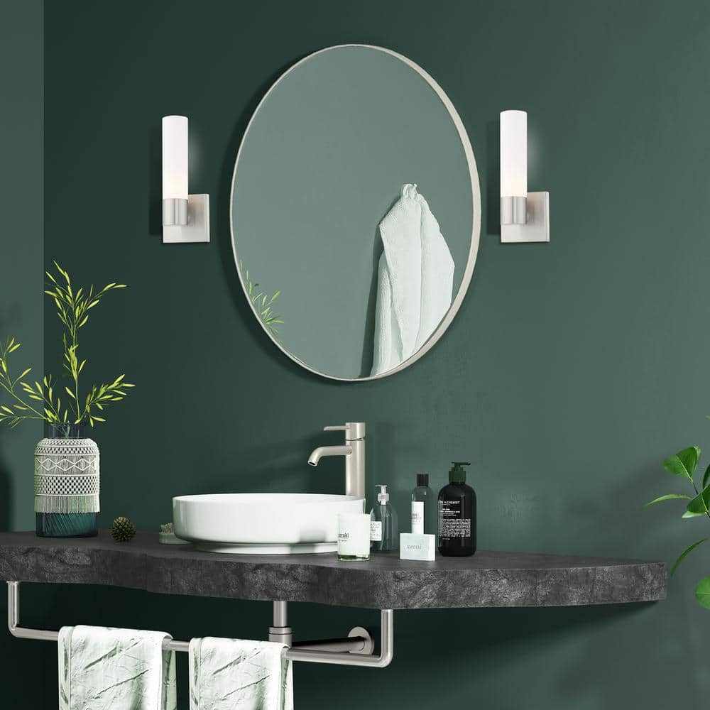 Brushed Nickel 11" Chrome Sconce with Etched Opal Glass