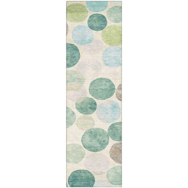 Mayfield Premium Machine Washable Abstract AMF1951 Teal 2 ft. x 7 ft. Runner Rug
