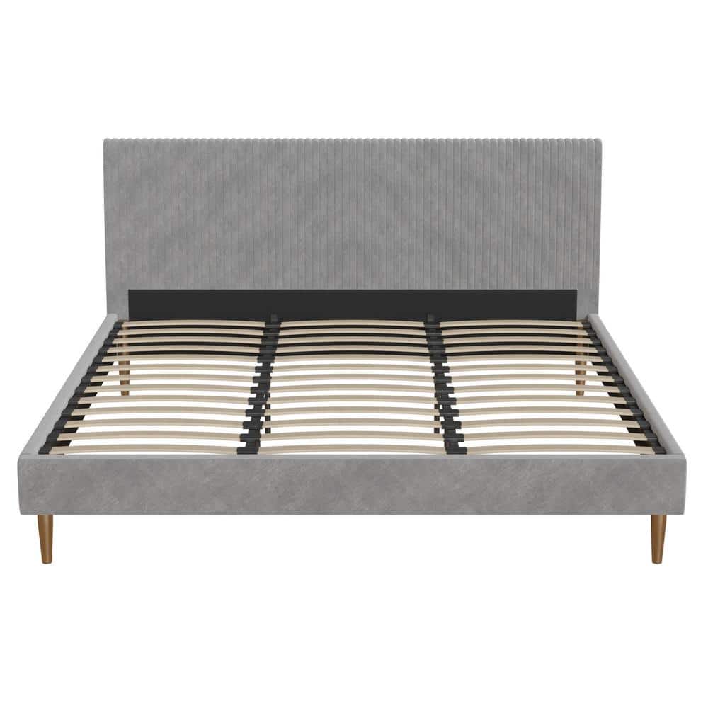 Mr. Kate Daphne Light Gray Velvet Upholstered King Bed with Headboard and Modern Platform Frame
