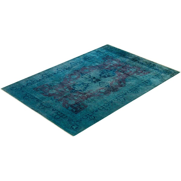 Overdyed Blue 5 ft. 11 in. x 8 ft. 8 in. Wool Indoor Area Rug