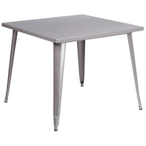 Silver Square Metal Outdoor Bistro Table
