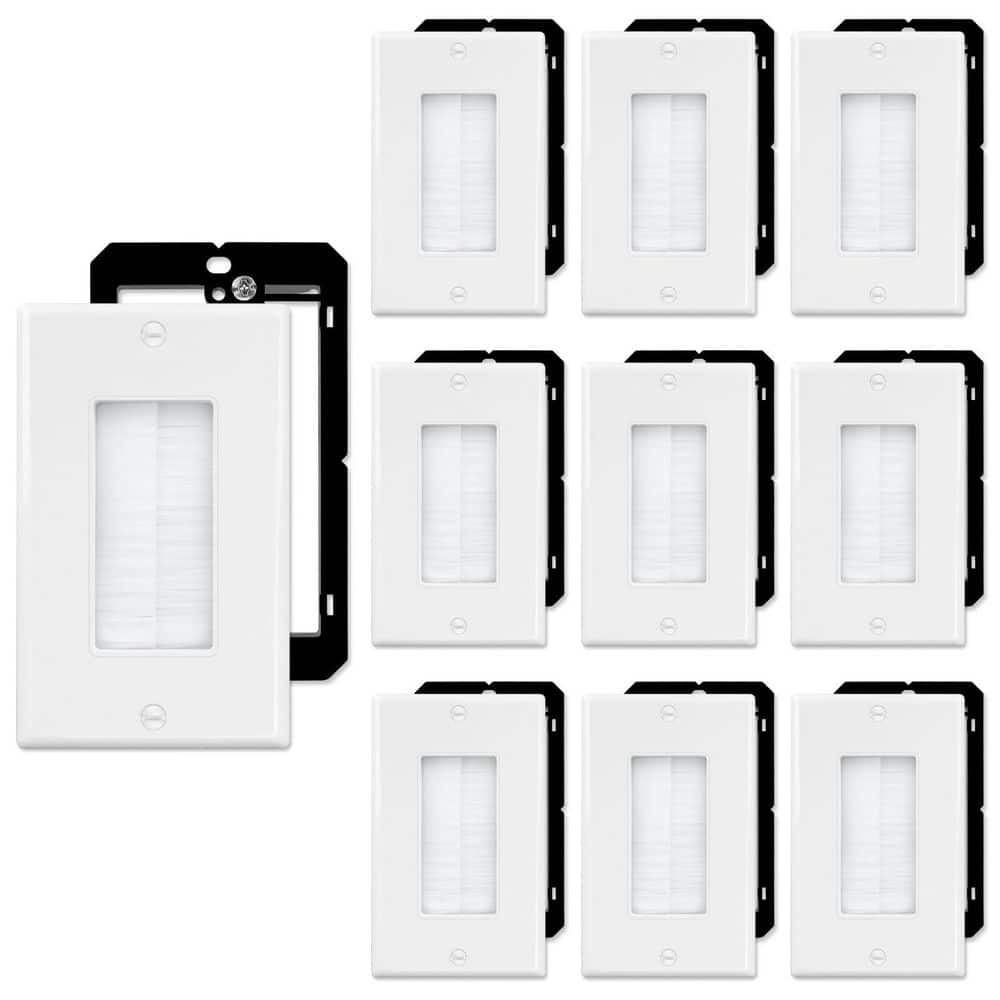 10 Pack Single Gang White Plastic Brush Wall Plate with Low Voltage Mounting Bracket, Cable Access Strap, Wall Socket price history on PriceWatchPro
