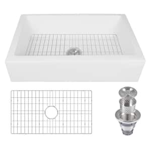 33 in. L x 22 in. W White Ceramic Rectangular Single Bowl Farmhouse Apron Kitchen Sink with Bottom Grid and Strainer
