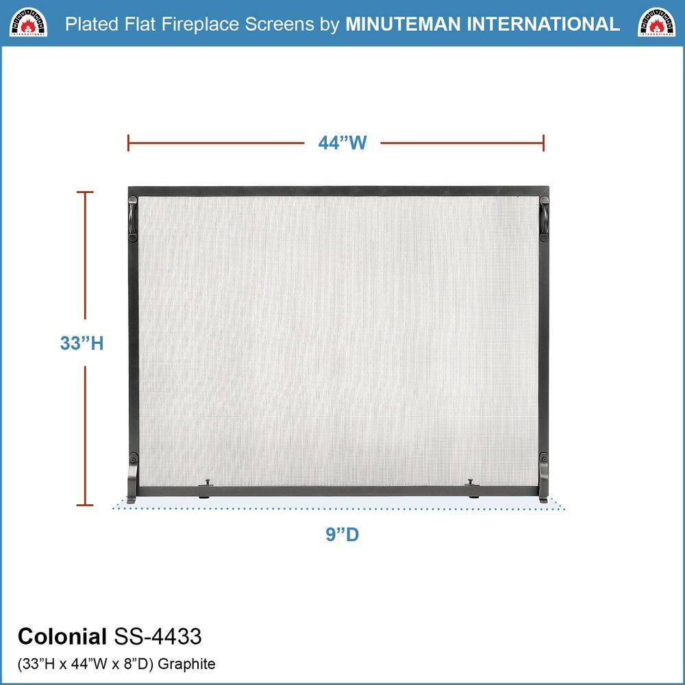 Graphite Wrought Iron Single Panel Fireplace Screen with Mesh Door