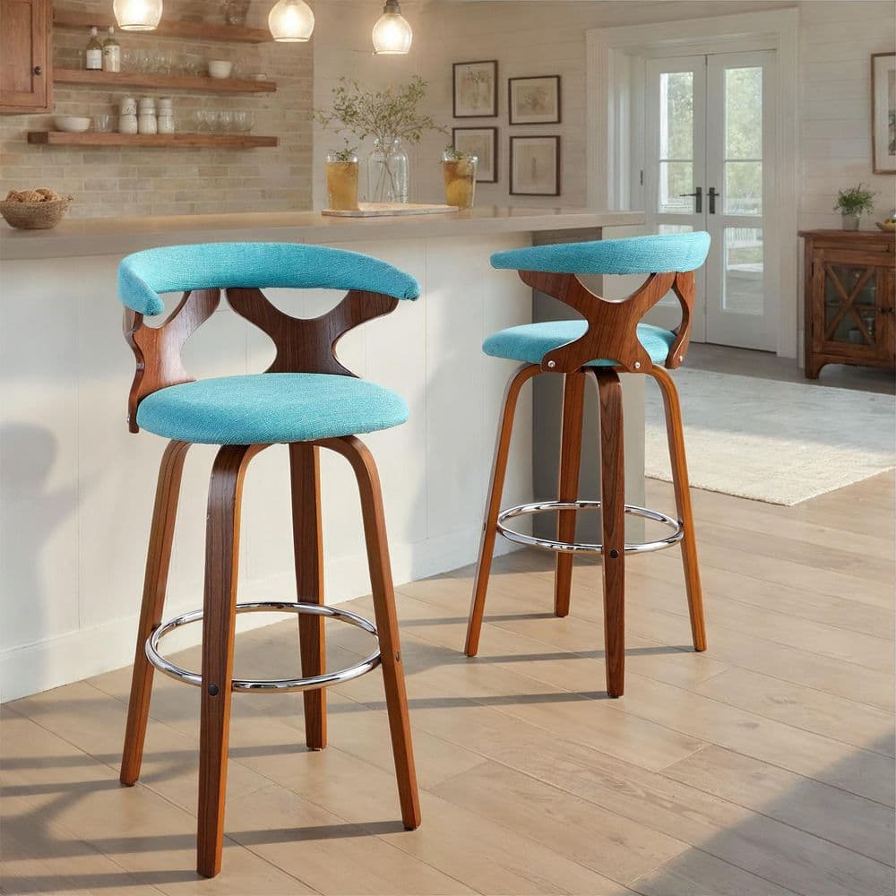 Lumisource Gardenia 29.25 in. Teal Fabric, Walnut Wood, and Chrome