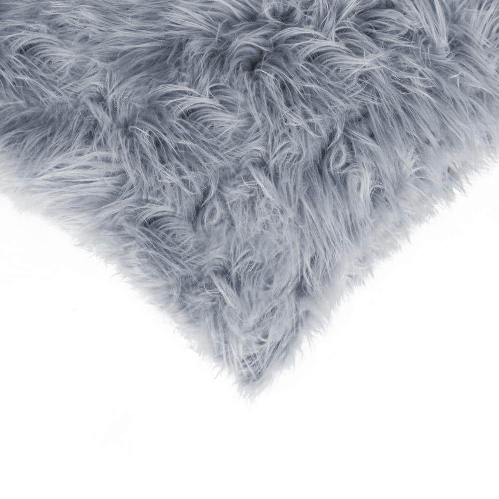 Gray Faux Fur Square Kids Pillow Set