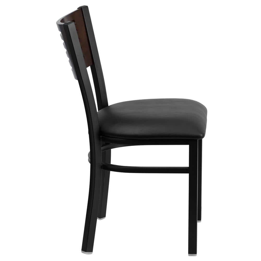 Hercules High Slat-Back Black and Walnut Metal Side Chair