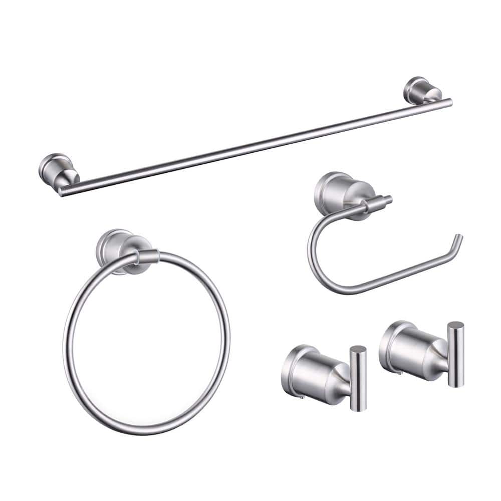 5-Piece Bath Hardware Set with 24 in. Towel Bar, Towel Ring, Toilet Paper Holder, and 2-Hooks in Brushed Nickel price history on PriceWatchPro