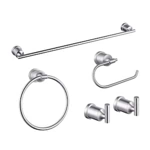 5-Piece Bath Hardware Set with Towel Ring, Toilet Paper Holder, Towel Hook and Towel Bar in Brushed Nickel