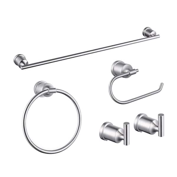 IVIGA 5-Piece Bath Hardware Set with Towel Ring, Toilet Paper Holder, Towel Hook and Towel Bar in Brushed Nickel