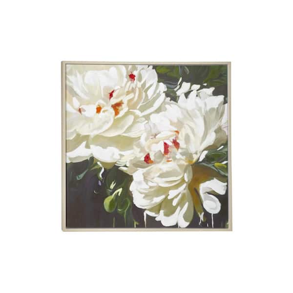 Litton Lane 1- Panel Floral Framed Wall Art with Tan Frame 40 in. x 40 in.