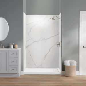 48 in. x 34 in. x 78 in. 4-Piece Glue-Up Alcove Shower Wall Surround in Calacatta White Marble