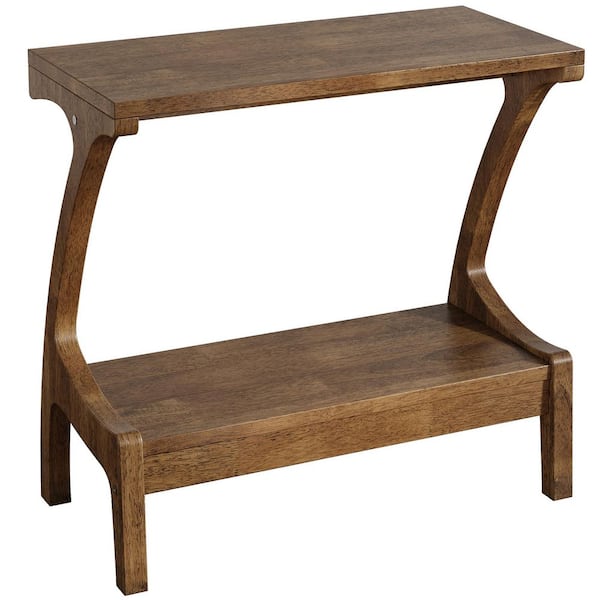 28 in. Natural Rectangle Solid Wood End Table with 2-Tier Storage, Paint Finish Side Table Living Room Sofa Side Bedroom
